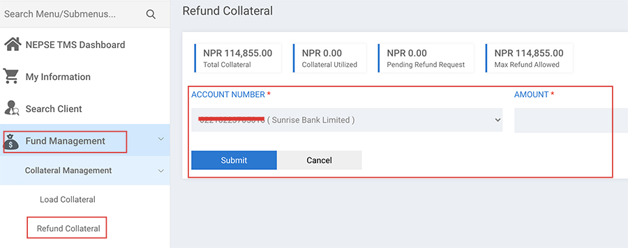 Refund Collateral in TMS